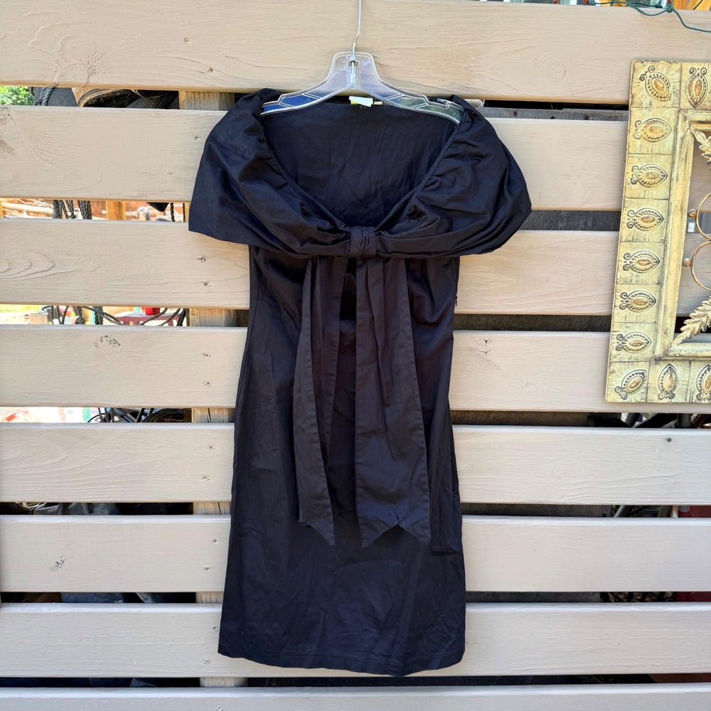 Shabby Apple Size S Solid Black Portrait‎ Collar Polished Cotton Dress